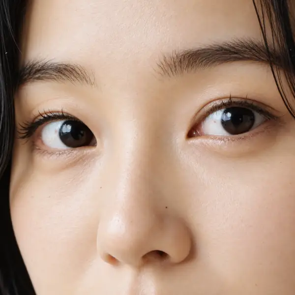 Gros plan sur les yeux d’une femme avec des détails de la peau et des yeux plus nets après amélioration
