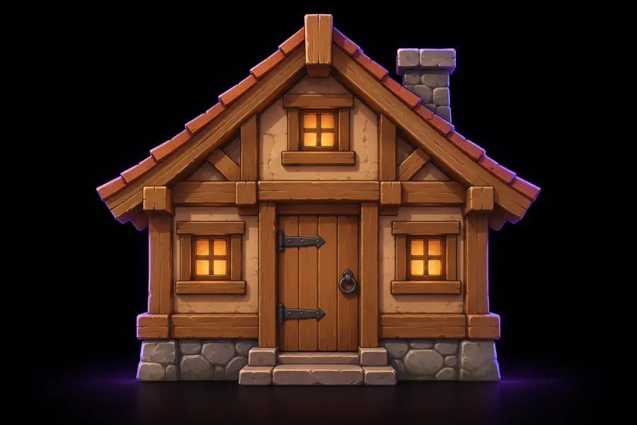 Earlier image of a small wooden-house game asset